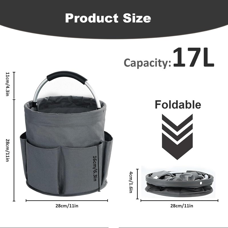 abcmilz 17L Cleaning Caddy with Handle, Cleaning Supplies Organizer, Foldable Storage Basket, Cleaning Supply Caddy, Portable Multi Cleaning Bucket Bag for Home, Garden (Grey) - Image 4